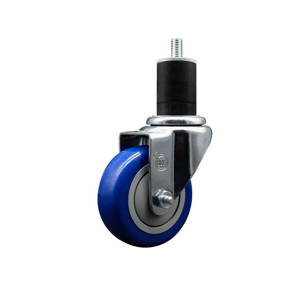 3.5'' SS Blue Poly Wheel Swivel 1-3/4'' Expanding Stem Caster